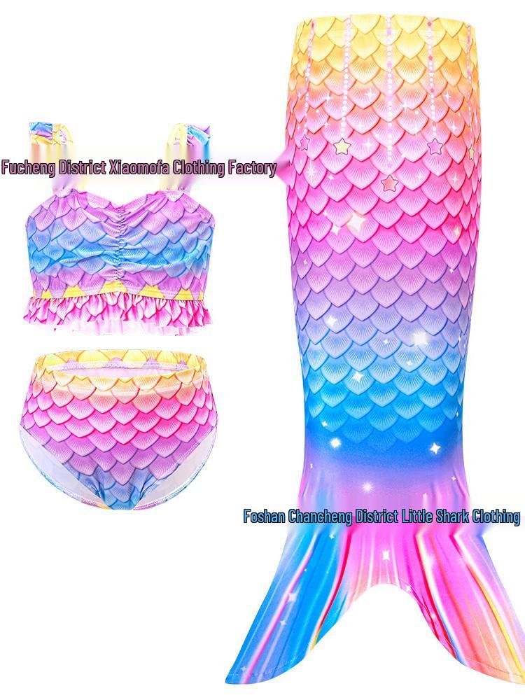 Children s Colorful Mermaid Three-Piece Bikini Set - Fish Scale Design for Girls 120 cm