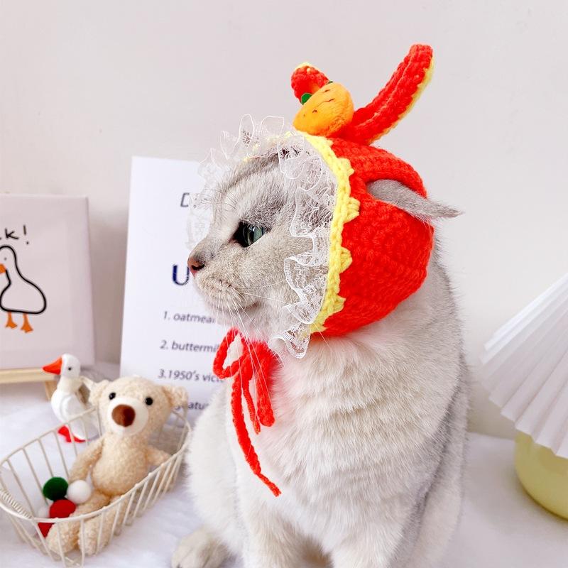 Cartoon Design Knit Cute Cat Hat Halloween Christmas Party Costume Headwear for Puppy Cat Kitten Pet Puppies