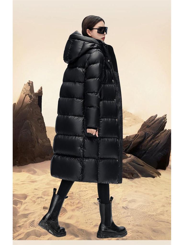 Black Gold Women's Long Goose Down Jacket 2025: Thick Winter Coat, Over-Knee, Unisex Couple Style.