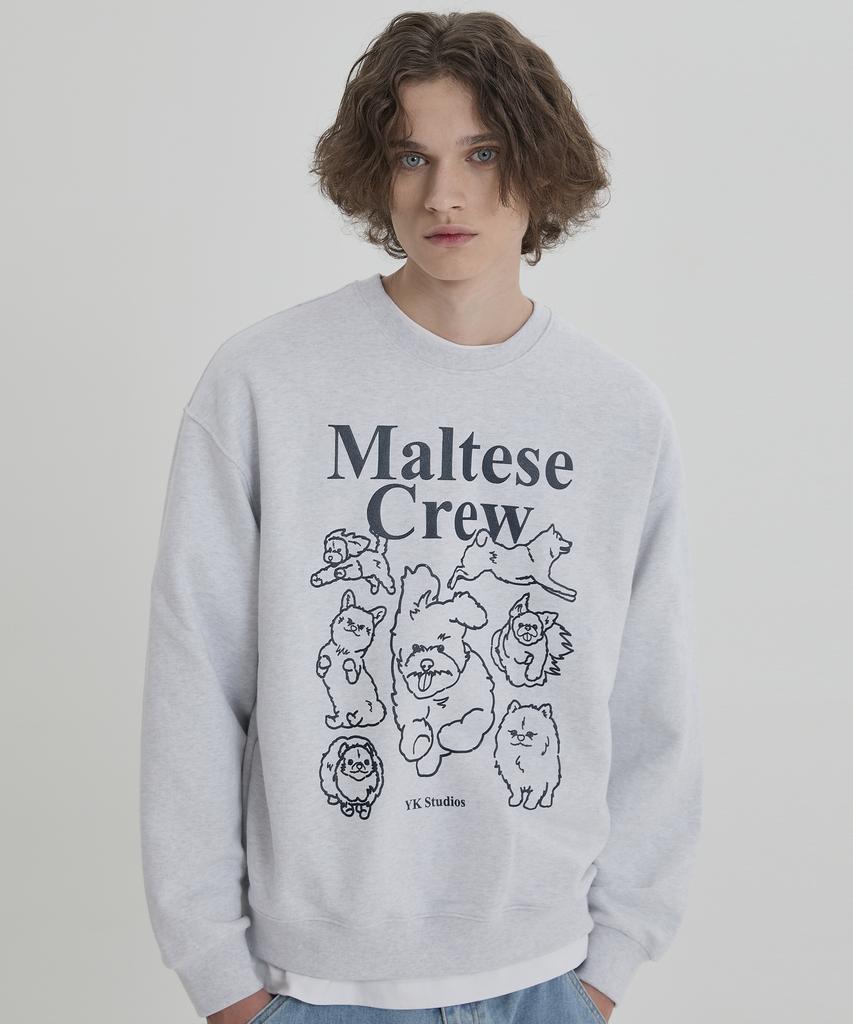 WAIKEI Maltese Crew Line Graphic Sweatshirt Melange White