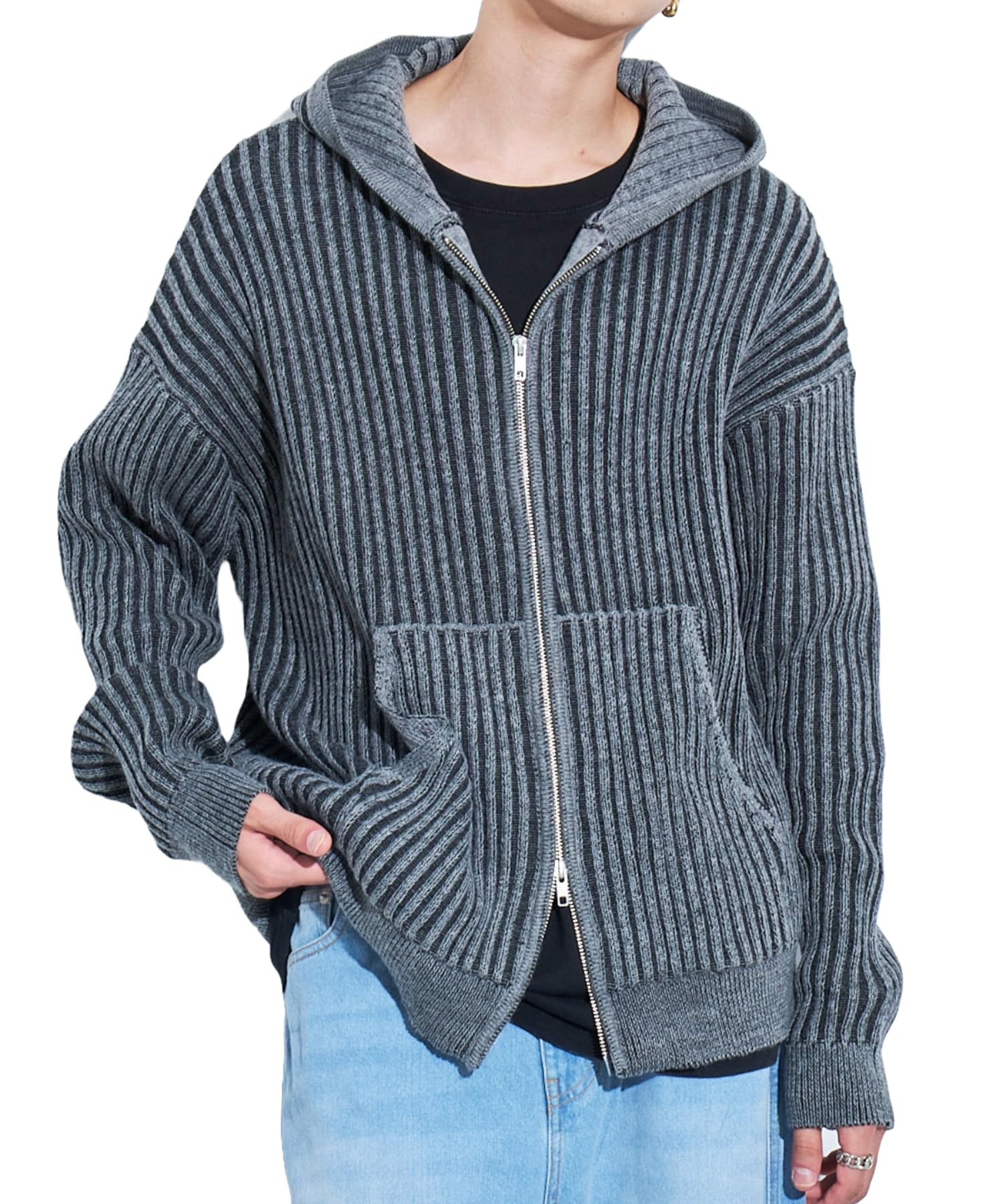 

WEGO Zip Hooded Casual Korean Dance Size Gray Vintage-Like Hoodie, Sweatshirt, Style, Wear, Gift, Present, Fall/Winter Clothes, Spring/Autumn/Winter, серый