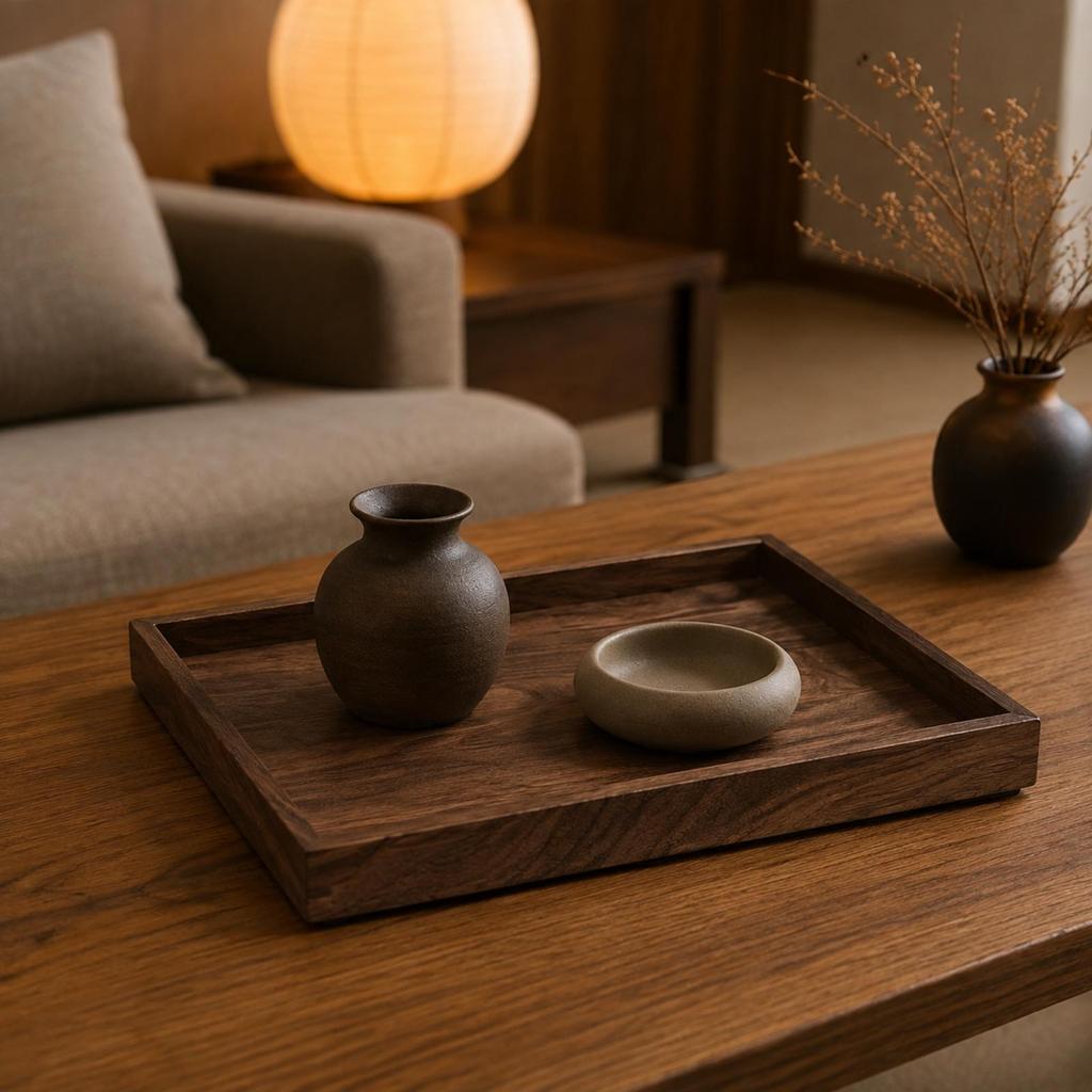 Tray Versatile Black Walnut Wood Serving Sleek for Entertaining