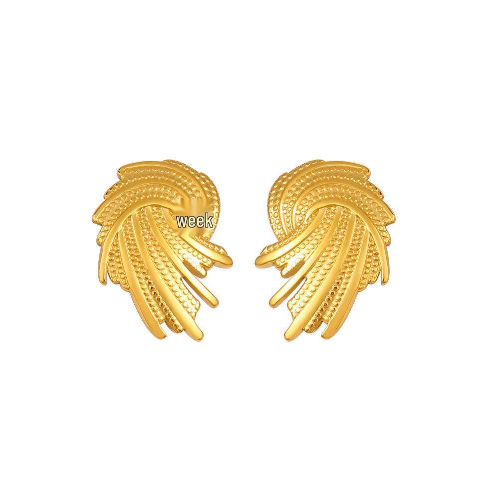 Irregular Wing 18K Gold Swirl Stainless Steel Stud Earrings with Unique Design.