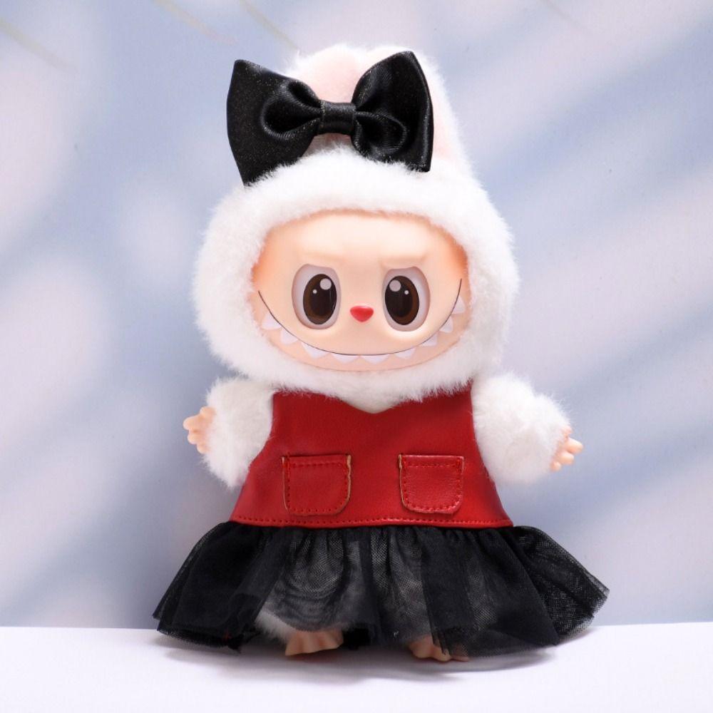Red Leather Jacket Sitting Labubu Time Cloth 17cm Plush Dolls Clothes  Cotton Doll Accessories