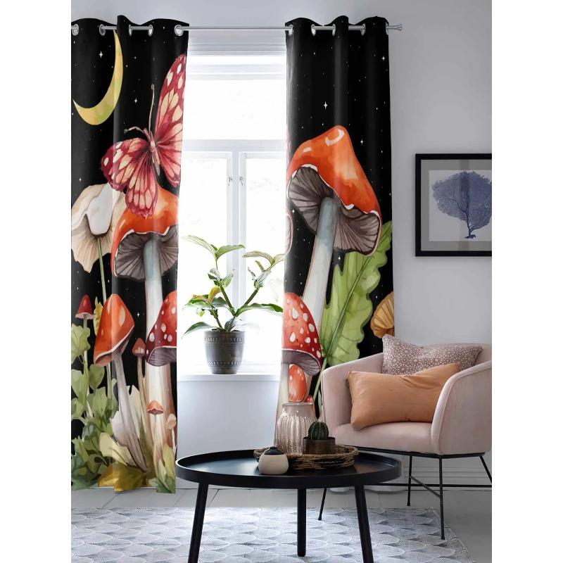 Plant Mushroom Butterfly Watercolor Window Curtains for Living Room Bedroom Curtain Modern Kitchen Blinds Drapes Curtains