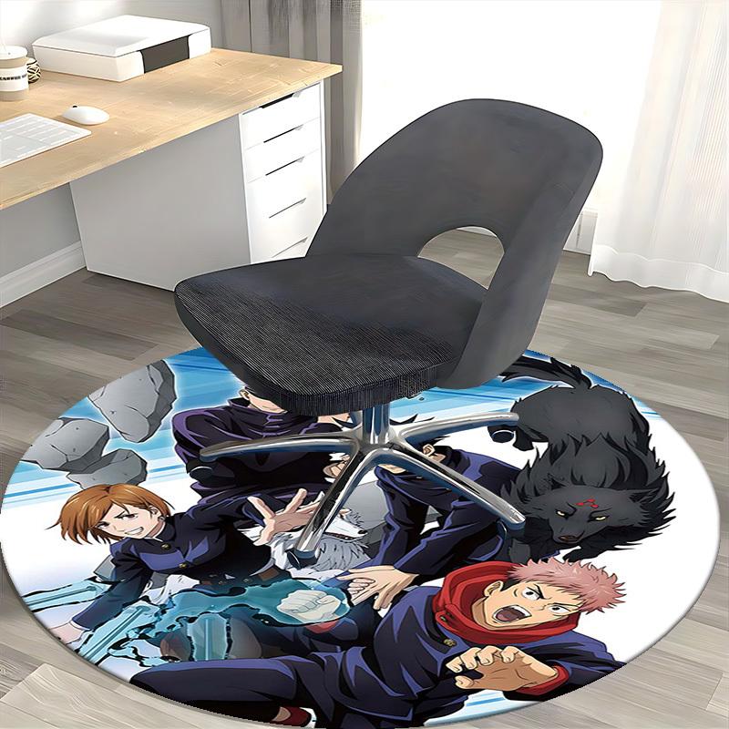 1pc Anime Cartoon Design Round Carpet Office Chair Mat, NonSlip Rug for Home Decor, Living Room