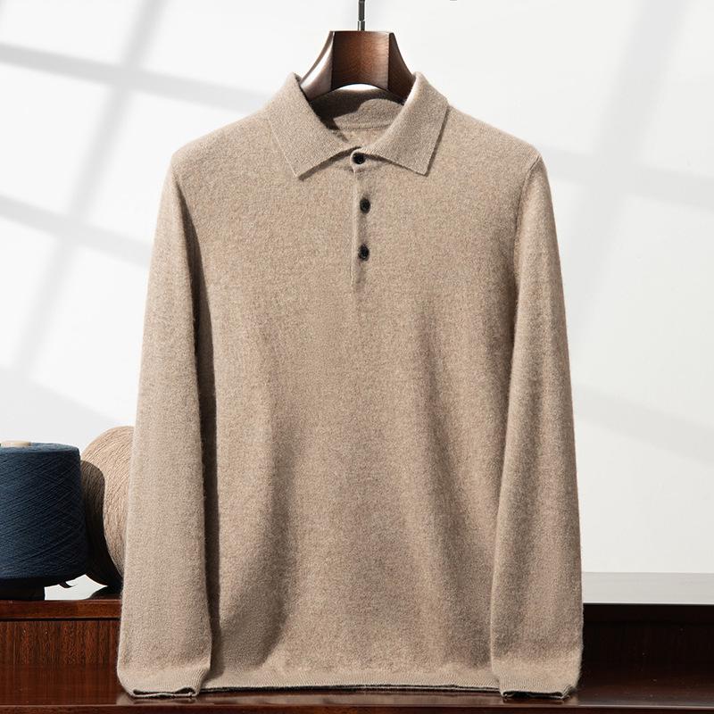 Men's Cashmere Polo Collar Sweater - Loose Fit, Long Sleeve Knitwear for Autumn & Winter