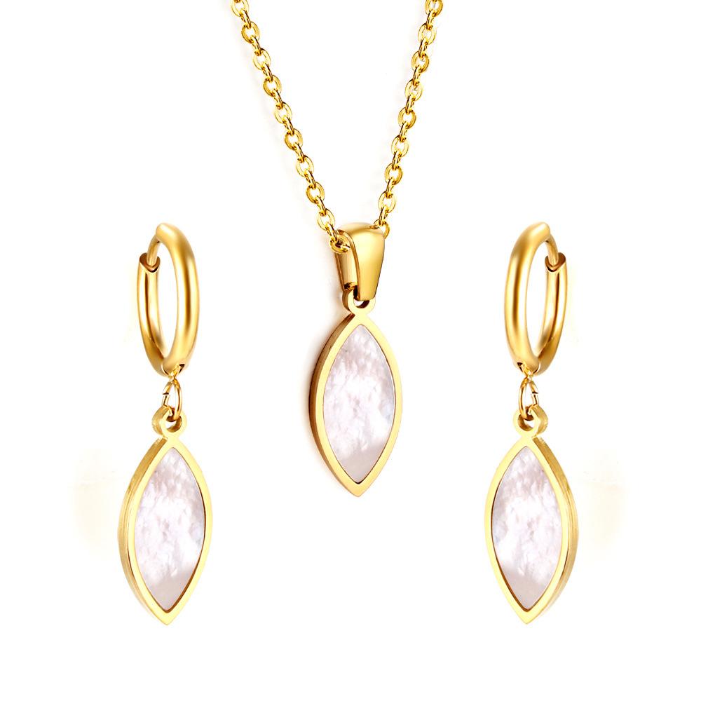 Stainless steel jewelry set niche design square white shell butterfly earrings necklace two-piece set