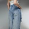 Chuyu Liberté 2025 Falešné dvoudílné patchwork džíny s vysokým pasem a širokými nohavicemi