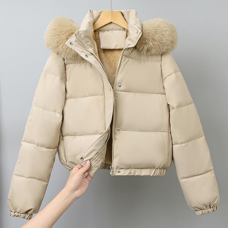 Fashion Winter Coat Female Short Parkas Hooded Faux Fur Collar Loose Thick Warm Women's Jackets