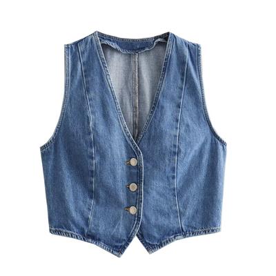 Damen Jeansweste Denim Damenmode Frontknopf Denim Weste Vintage V-Ausschnitt ärmellos weibliche Oberbekleidung schicke Weste Tops