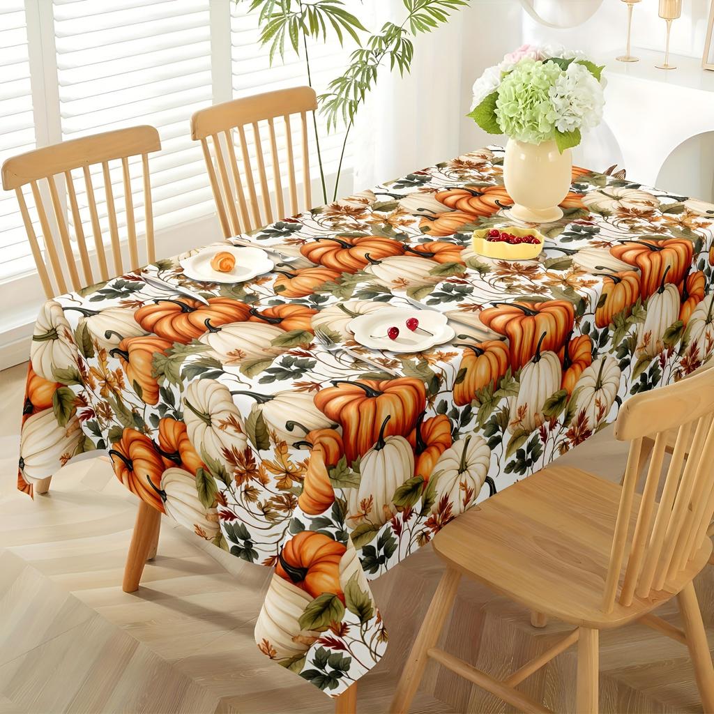 Thanksgiving Pumpkin Rectangle Table Cloth for Table Decor Holiday Party Waterproof Reusable Tablecloth for Tables Dining Room