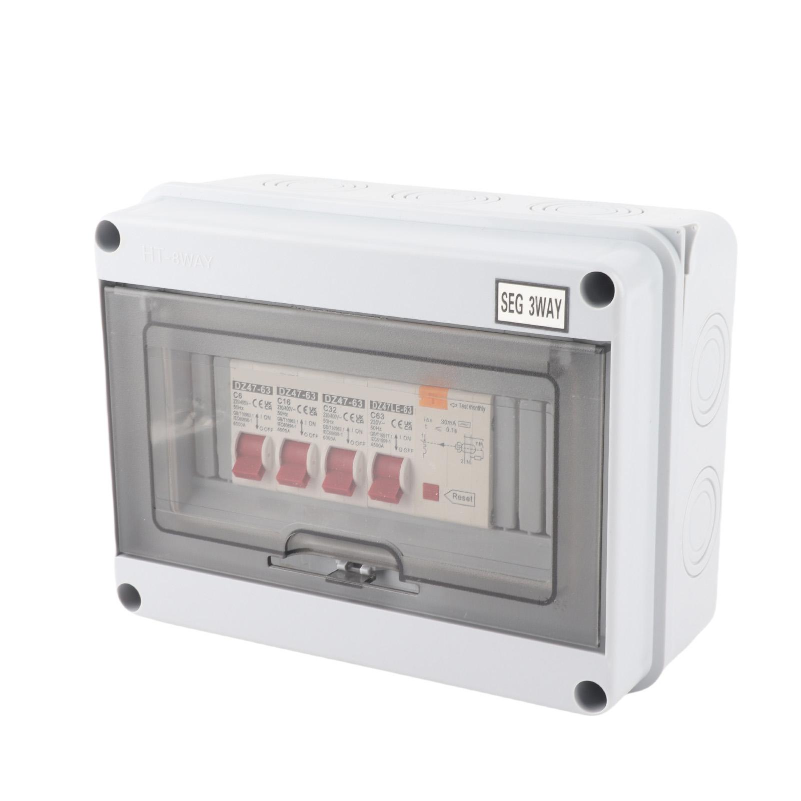 3 Way Garage Caravan Consumer Unit 63A 30mA RCD 3MCB 6A+16A+32A 230/400V