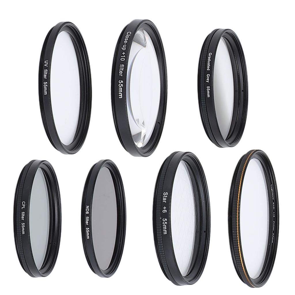 Camera Lens Filter Kit UV CPL ND8 Soft White Graduated Grey 10X Macro 6 Points Star Filter Set for Photography 55mm