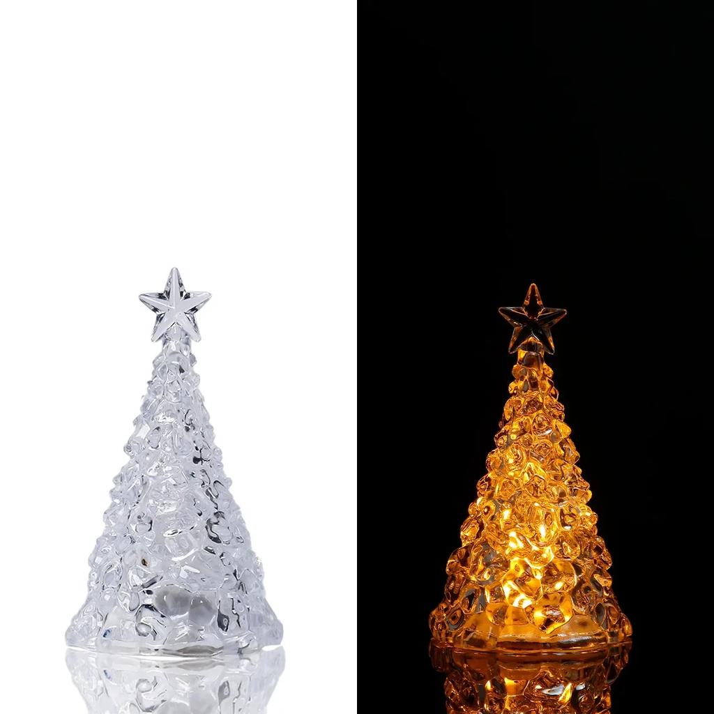 For LED Glowing Christmas Tree Desktop Decorations Xmas Day Party Decor Colorful Festival Ornaments Transparent Crystal Night Li