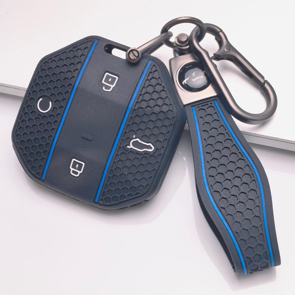 Silicone Car Keychain Strap for Chery JETOUR Freedom Traveler Tiggo 7 Pro Arrizo 8 OMODA 5 Honeycomb Texture Racing Stripe Anti Lost Key Ring Holder