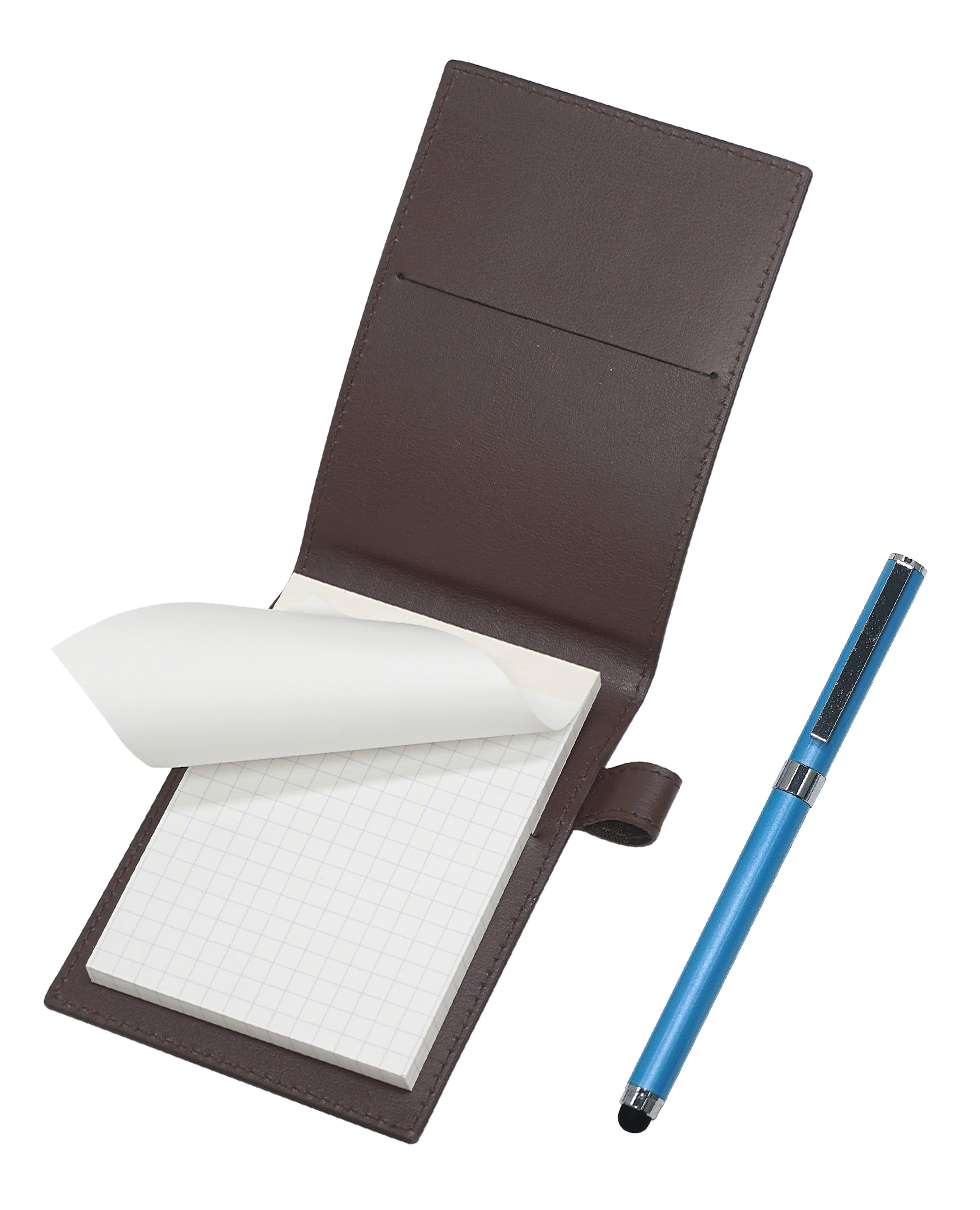 

Коричневая обложка для мини-блокнота из переработанной коровьей кожи с металлической шариковой ручкой с сенсорным наконечником для смартфона и дополнительным набором: экран, ручка, (синий) T23-LS022P-C-QSJW700-L синий