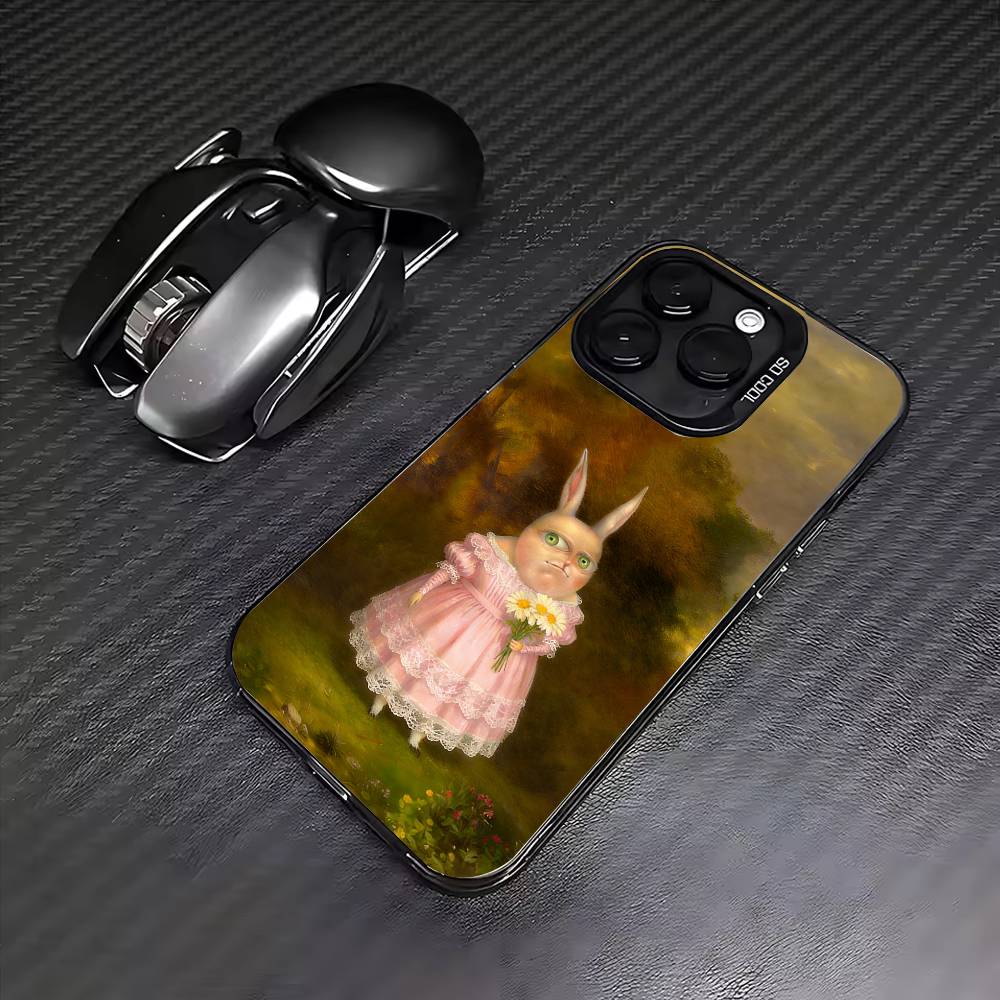Vintage Rabbit Aristocrat Phone Case For iPhone17,16,15,14,13,12,11 Plus,Pro Max Colored Silver Plated Inside Cover