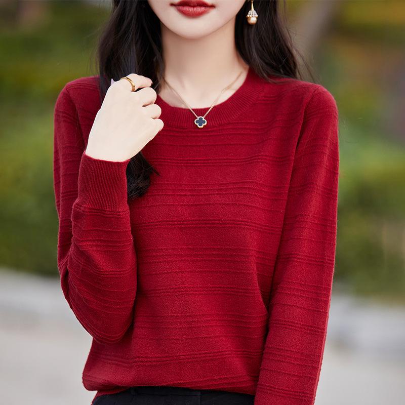 Autumn and Winter Women's Pullover Andy Fleece Round Neck Bottoming Slim Knitwear