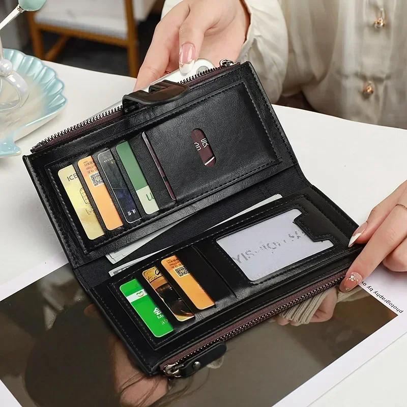 Fashionable Men and Women's Long Wallet, European and American Fashion Phone Bag PU Leather Multi Card Carrying Bags Purses