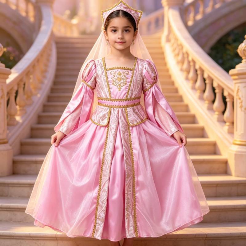 Girls Medieval Princess Costume With Tulle Fabric For Halloween Role Play And Stage Performance