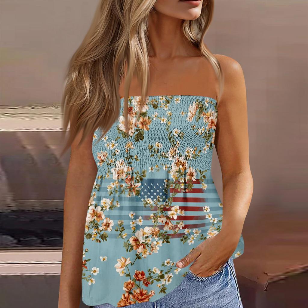 Tops tube d'été pour femmes, T-shirt sans manches à imprimé mignon et sexy épaules dénudées