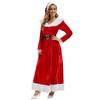 Women Elegant Velvet Long Dress With Hat And Belt For Christmas And Holiday Events
