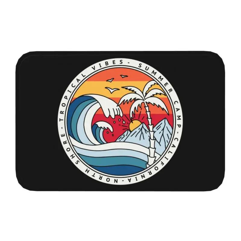 Retro Surfing Front Door Mat Anti-Slip Outdoor Absorbent Summer Beach Surfer Doormat Kitchen Balcony Entrance Rug Carpet