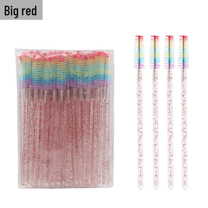 Rainbow Crystal Rod Makeup Brushes & Eyebrow Comb Set - 50 pcs, with Eyelash Curler and Brush.