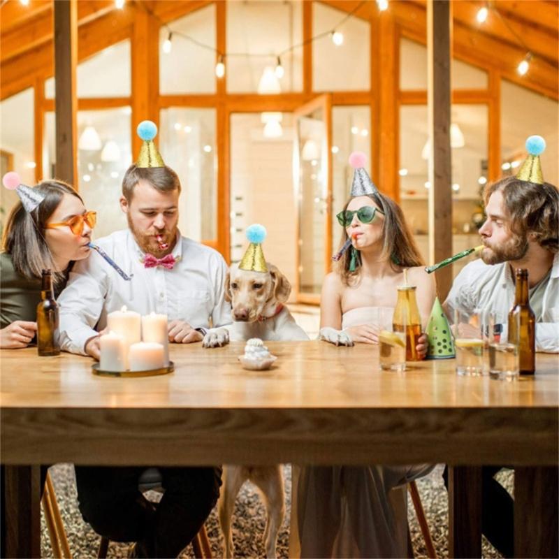 Birthday Pet Hat Dog Cats Headgear Birthday Costume Glittering Hat Studded Pompoms Dog Christmas Hat