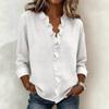 Blusa de Mujer de Aspecto Lino Manga 3/4 Casual Cuello en V Adorno de Volantes Camisa de Botones