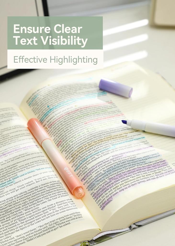 Pastel Bible Highlighter, No Bleed, Chisel Tip, 12 Pack Assorted Colors Cute Aesthetic Highlighters