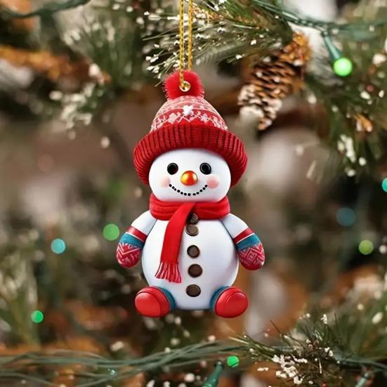 Ornament Cartoon Snowman Santa Claus Pendant 2D Acrylic Xmas Tree