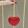 Borsa a mano a forma di cuore alla moda con decorazioni di strass per serate fuori