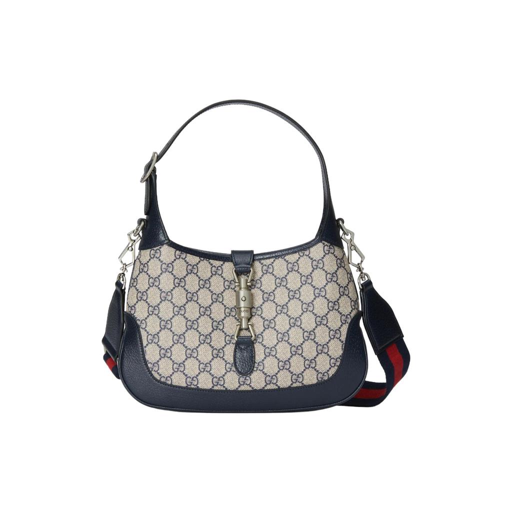 Gucci Jackie 1961 Gold Lock Monogram Canvas Leather Shoulder Bag Women shoulder bag blue gray 678843-96IWN-4076