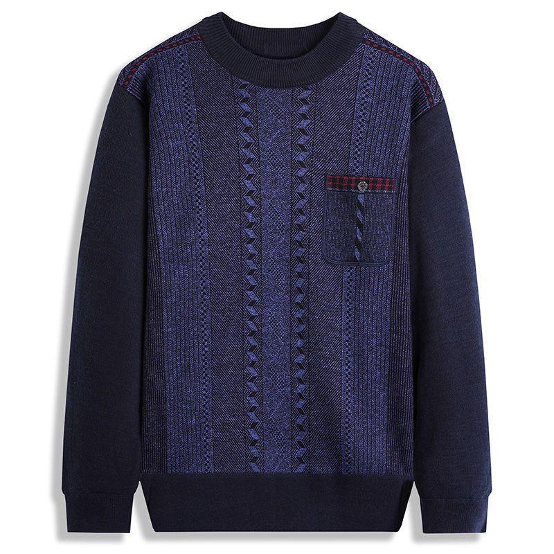 

Men s Middle-Aged & Elderly Fleece-Lined Winter Sweater, Round Neck Knitwear, Warm Base Layer for Cold Weather XL (suggested 120-135 pounds)