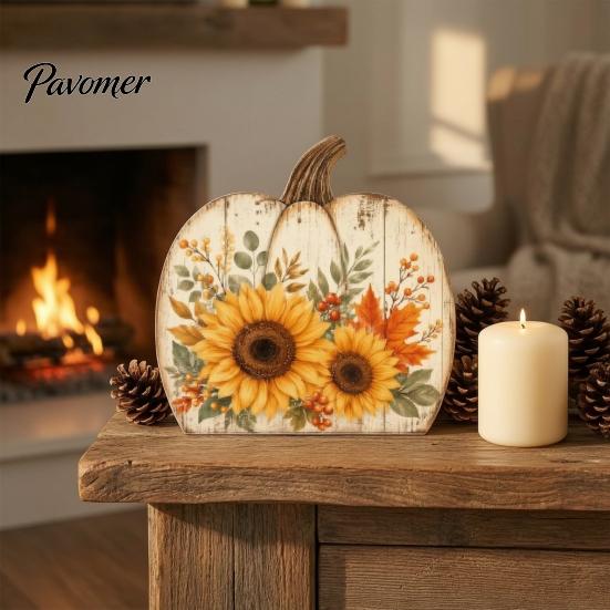 Harvest Home Decorations Thanksgiving Fall Pumpkin Table Decoration, Rustic Block Wooden Sign, Autumn Vintage Festival Ornaments Farmhouse Tabletop