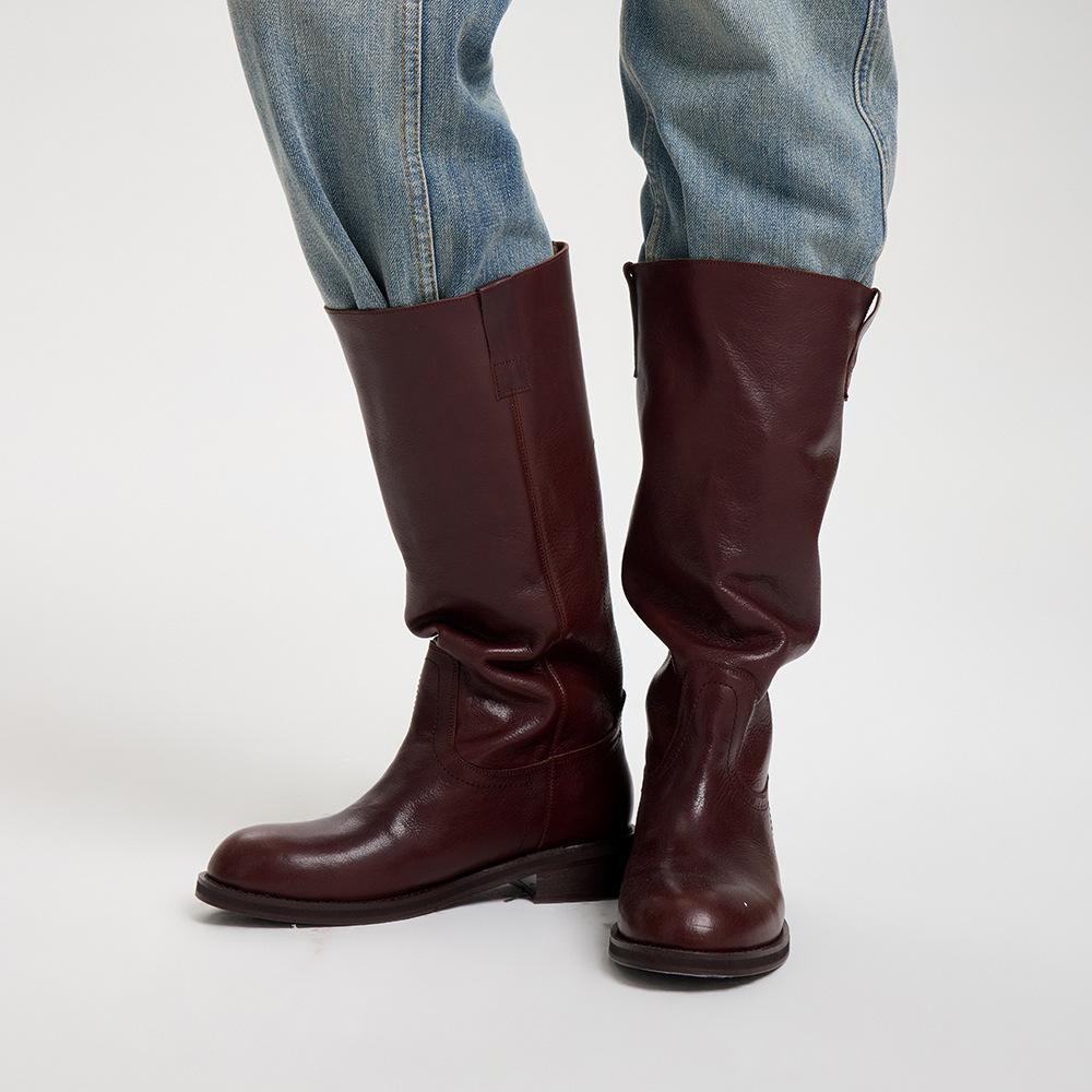 3.5CM British Style Fashion Cowhide Knight Boots 2025 Autumn and Winter New Round Head Thick Heel But Knee High Boots