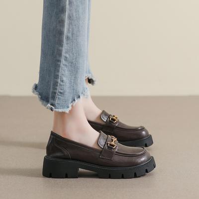Weiwei girl 193-2 Maillard chaussures rétro en cuir pour femmes, mocassins de style britannique, chaussures simples à semelles souples pour femmes