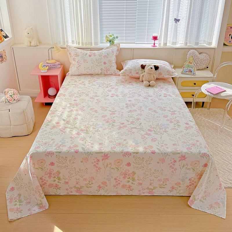 Cotton Printed Single Product Sheets, Household Small Fresh Cartoon Dormitory Sheets, Soft and Skin-friendly, No Pillowcases
