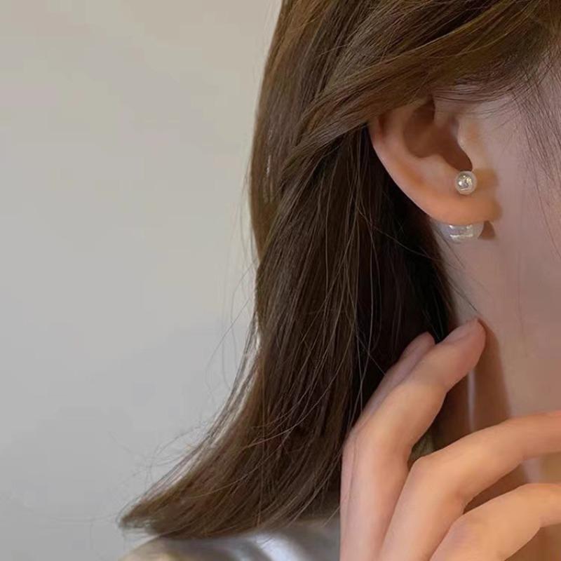 Double-Sided Pearl Stud Earrings Women's New Fashion Elegant Atmosphere Small Luxury High-End Special Ear Rings Silver Needle