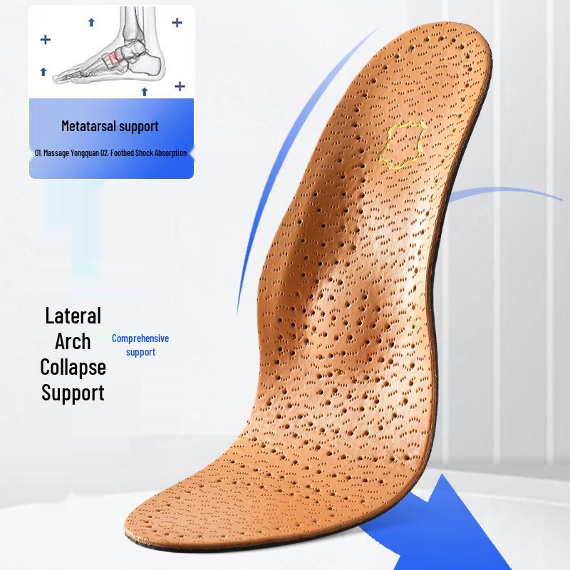 Orthopedic Genuine Leather High Arch Support Insoles - Odor-Resistant, Breathable, Sweat-Absorbent for Men & Women