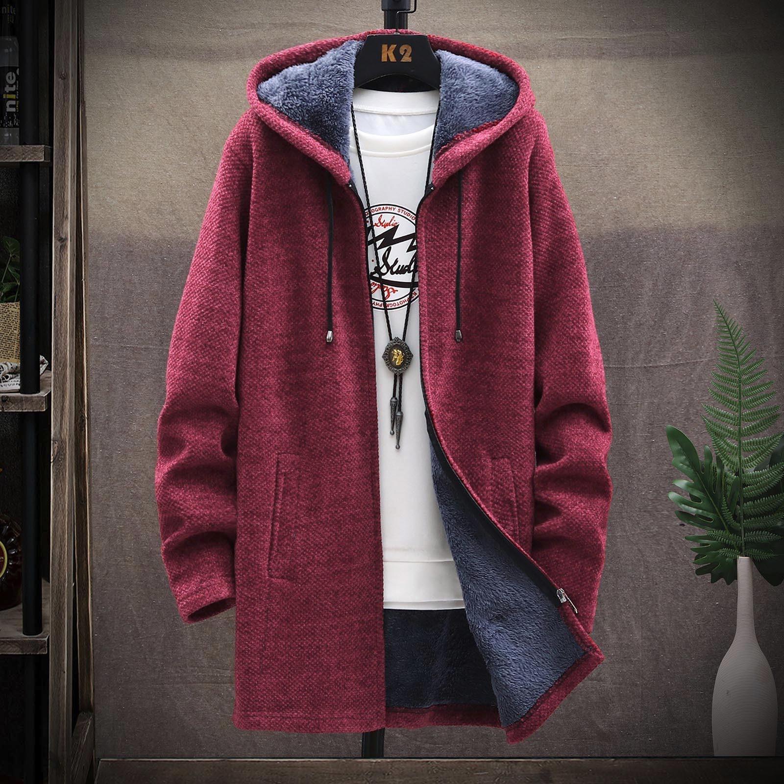 

Осенне-зимняя мужская мода, свободный кардиган, теплая куртка с капюшоном и лацканами, свитер XXXXL красный