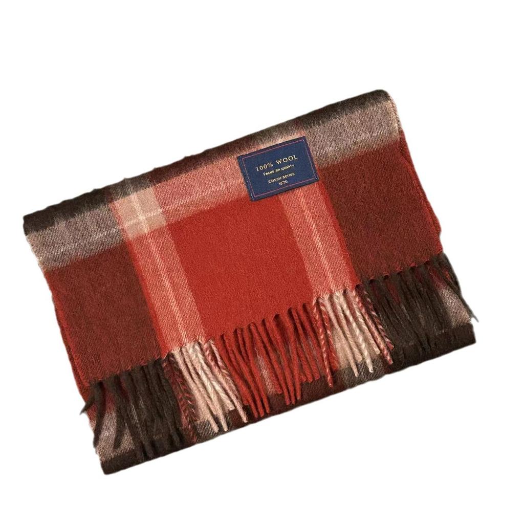 Xiaohongshu Popular Cherry Red New Year'S Red 100% Wool British Versatile Scarf Women'S And Men'S Cashmere Warm Scarf