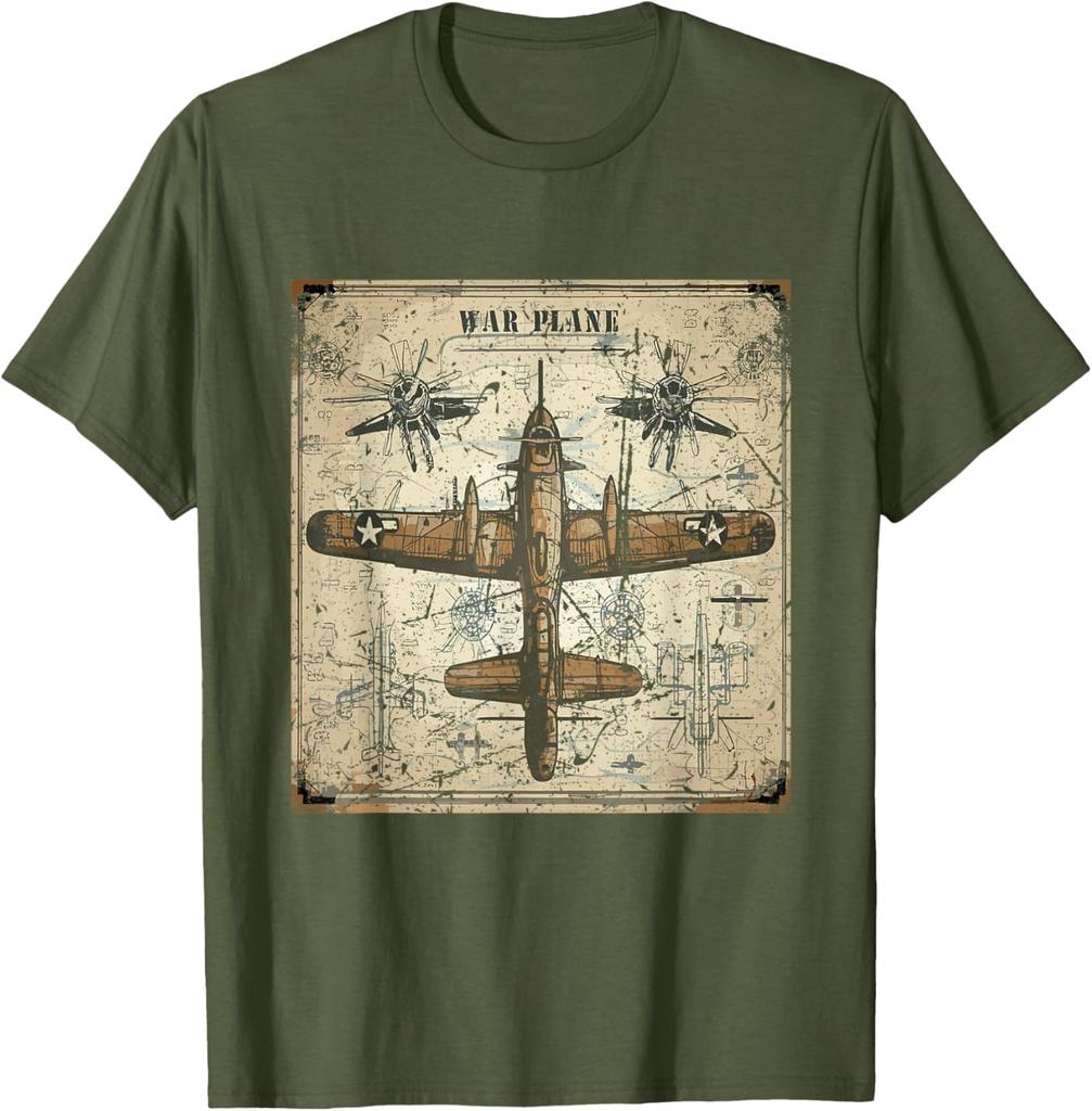 Retro War Plane  TShirt Short Sleeve Casual 100 Cotton Shirt
