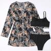 Women's Split Three Piece Set High Waist Long Sleeve Blouse Sunscreen Bikini Sets