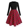 Plus Size Women's Hepburn Style Polka Dot A-line Dress with Round Neck and Long Sleeves