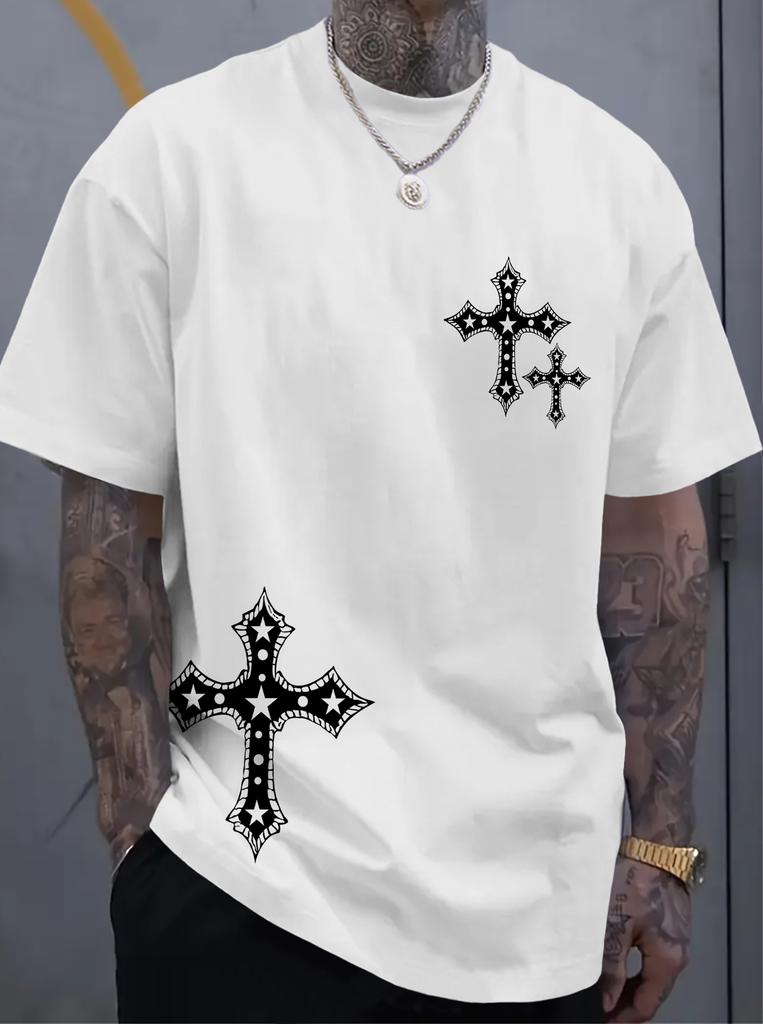 Unisexs Tshirt Double Star Cross Graphic Print Vintage Dark Urban Streetwear 100 Polyester Sxxl