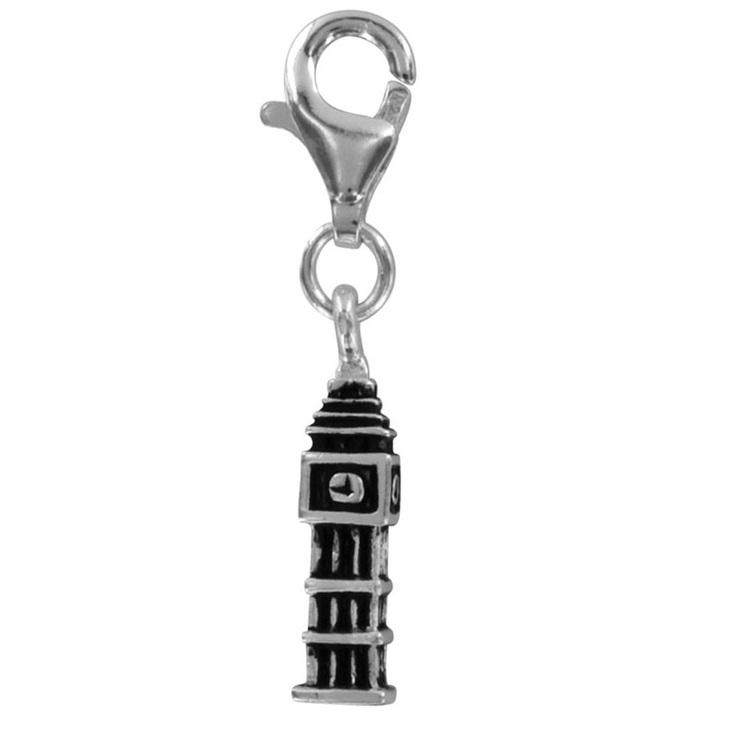 Les Trésors De Lily [Q4910] - Silver Charm Pendant 'Big Ben' Black Silver (rhodium-plated) - 13x3 Mm