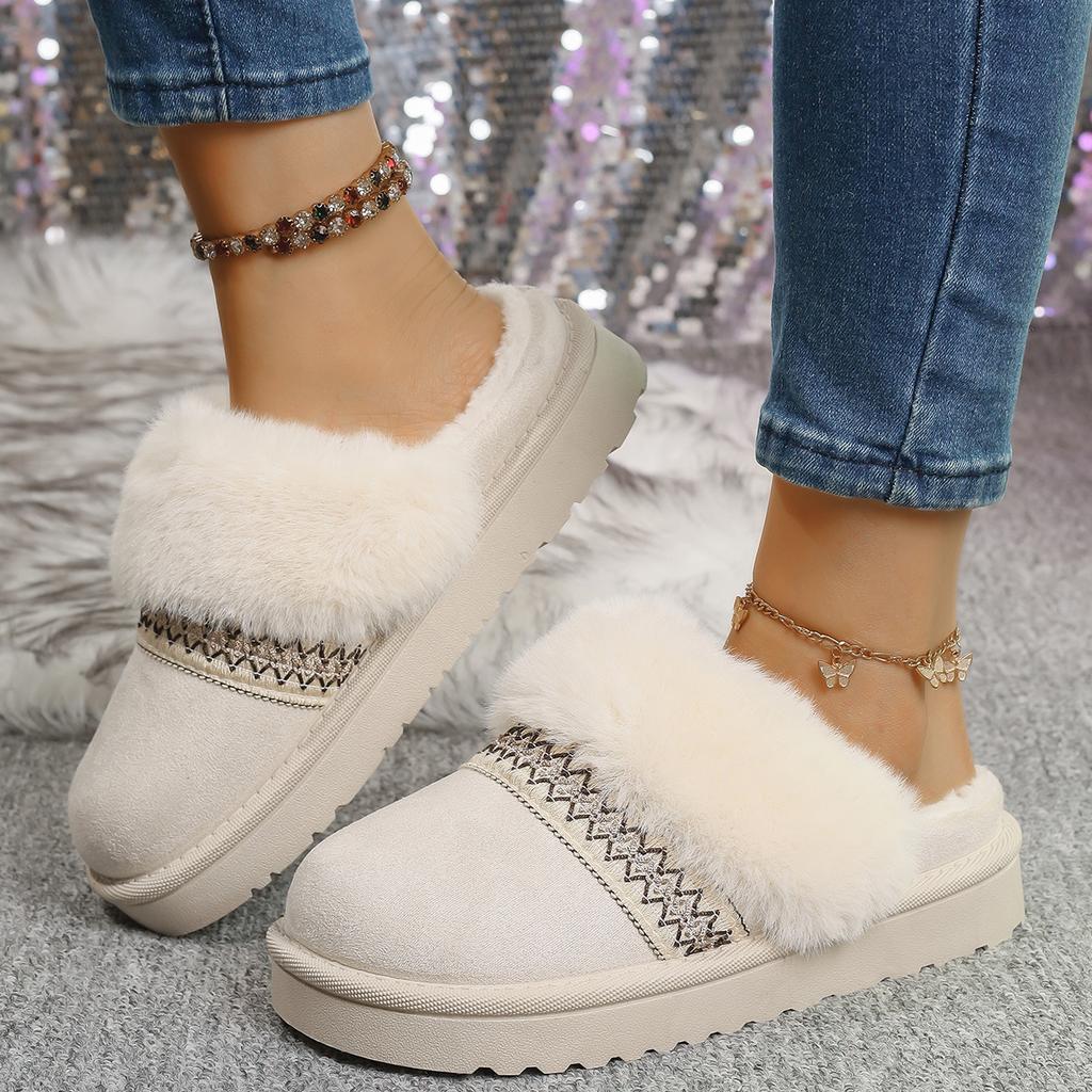 Retro ethnic wind cotton slippers 22 winter new outer wear thick-bottomed velvet thermal bag head slippers